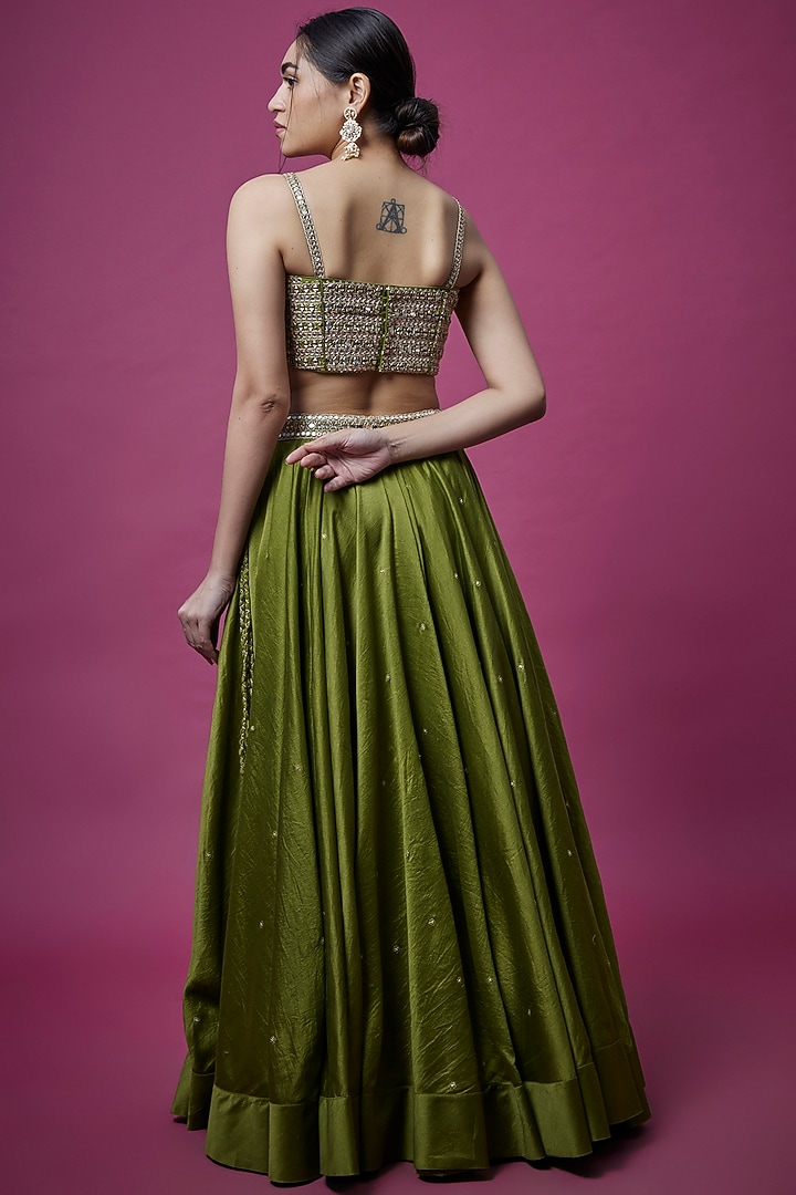 Olive Green Embroidered Wedding Lehenga Set by Punit Balana at Pernia's Pop Up Shop