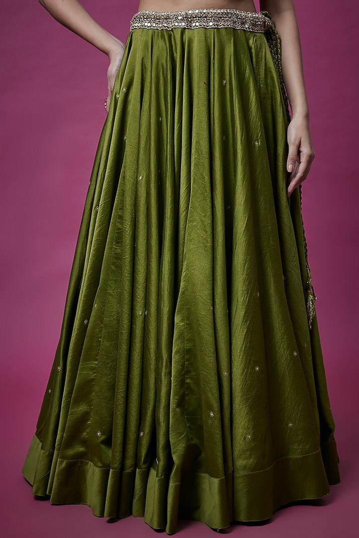 Olive Green Embroidered Wedding Lehenga Set by Punit Balana at Pernia's Pop Up Shop