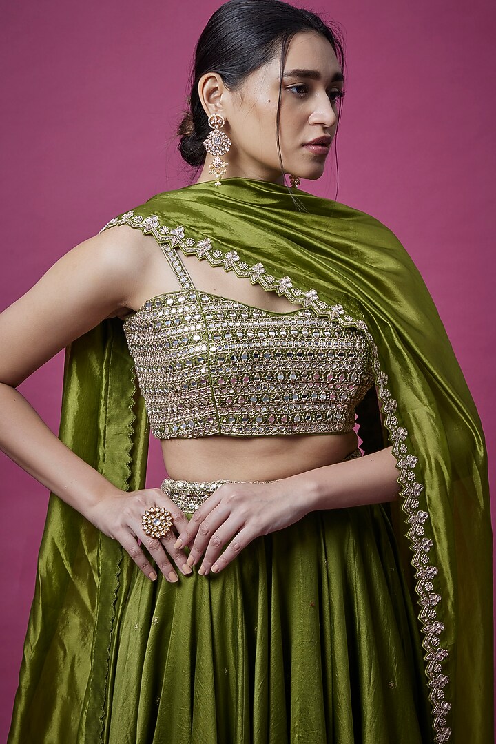 Olive Green Embroidered Wedding Lehenga Set by Punit Balana at Pernia's Pop Up Shop