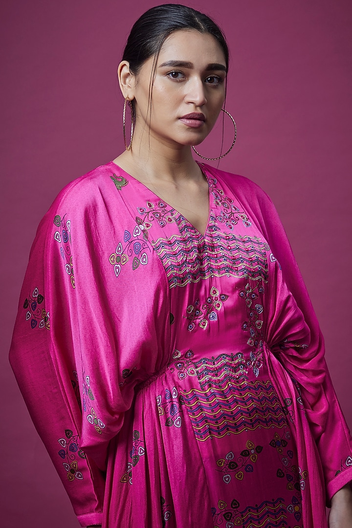 Rani Pink Hand Block Printed Vacation Dress by Punit Balana at Pernia's Pop Up Shop