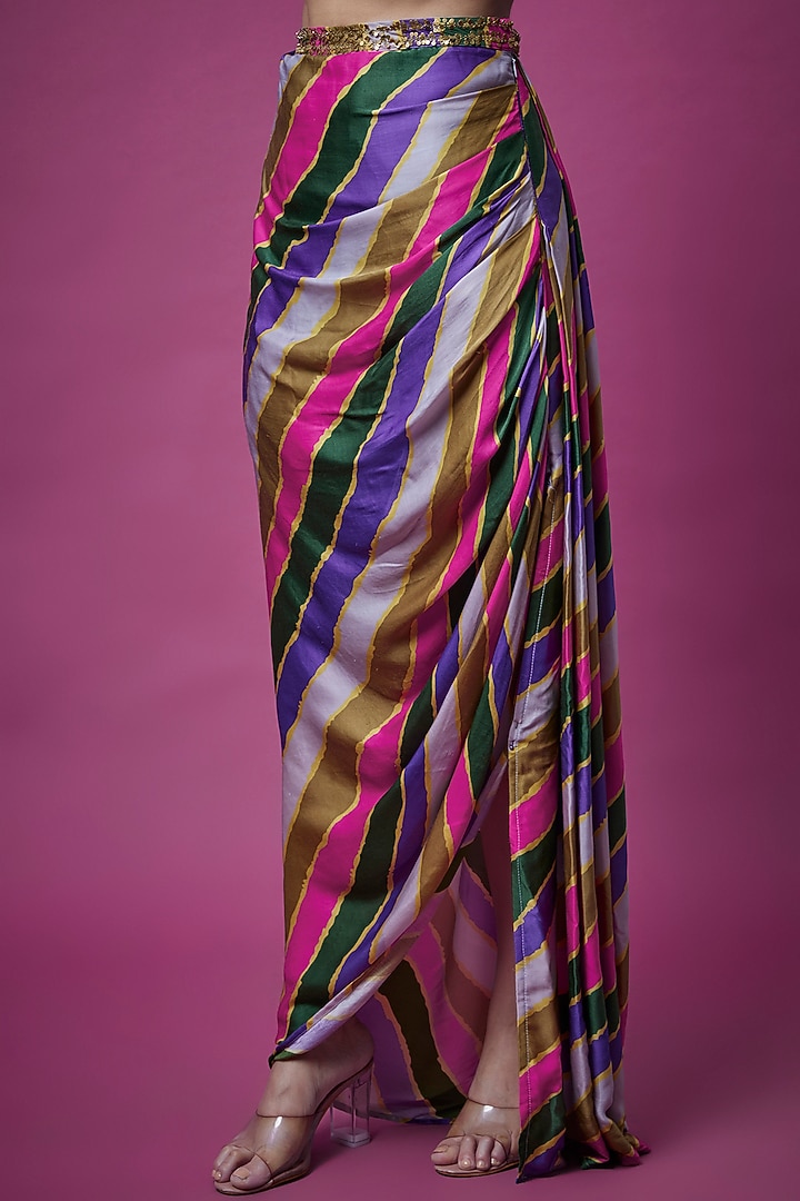 Multi-Colored Satin Silk Skirt Set by Punit Balana at Pernia's Pop Up Shop