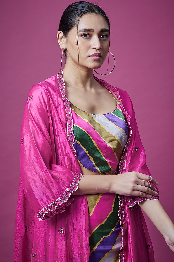 Multi-Colored Satin Silk Skirt Set by Punit Balana at Pernia's Pop Up Shop
