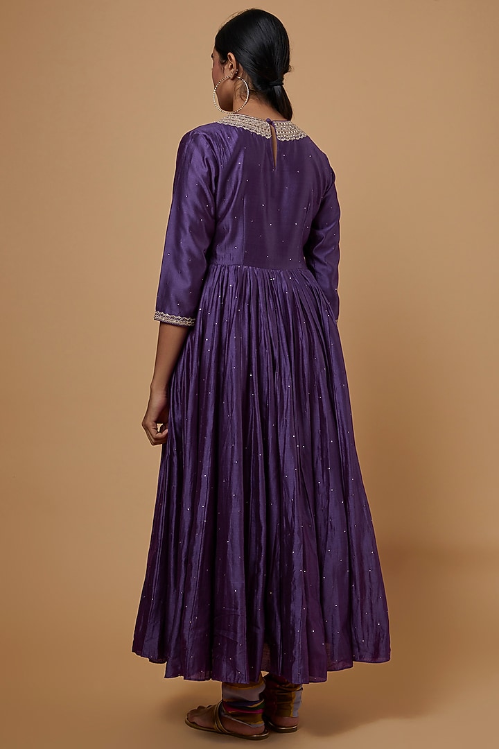 Purple Chanderi Silk Wedding Anarkali Set by Punit Balana at Pernia's Pop Up Shop