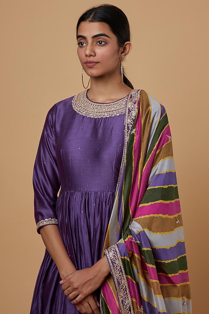 Purple Chanderi Silk Wedding Anarkali Set by Punit Balana at Pernia's Pop Up Shop