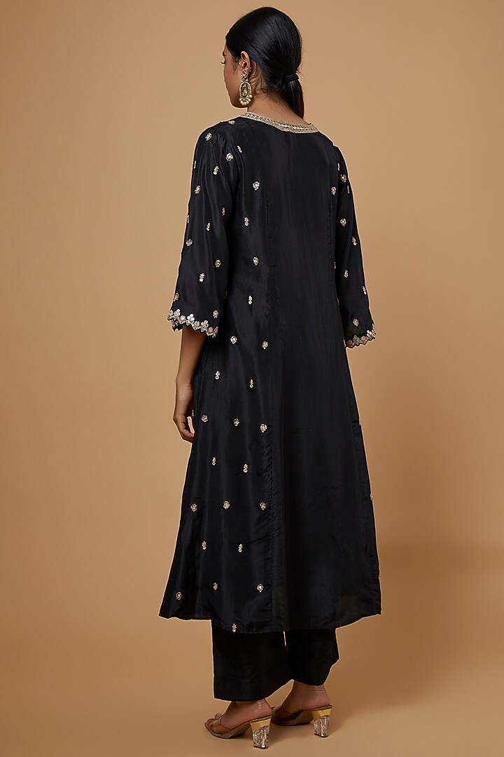 Black Chanderi Silk Wedding Anarkali Set by Punit Balana at Pernia's Pop Up Shop