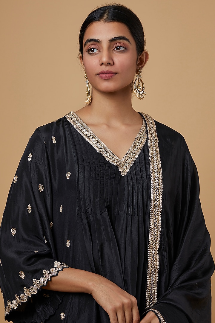 Black Chanderi Silk Wedding Anarkali Set by Punit Balana at Pernia's Pop Up Shop