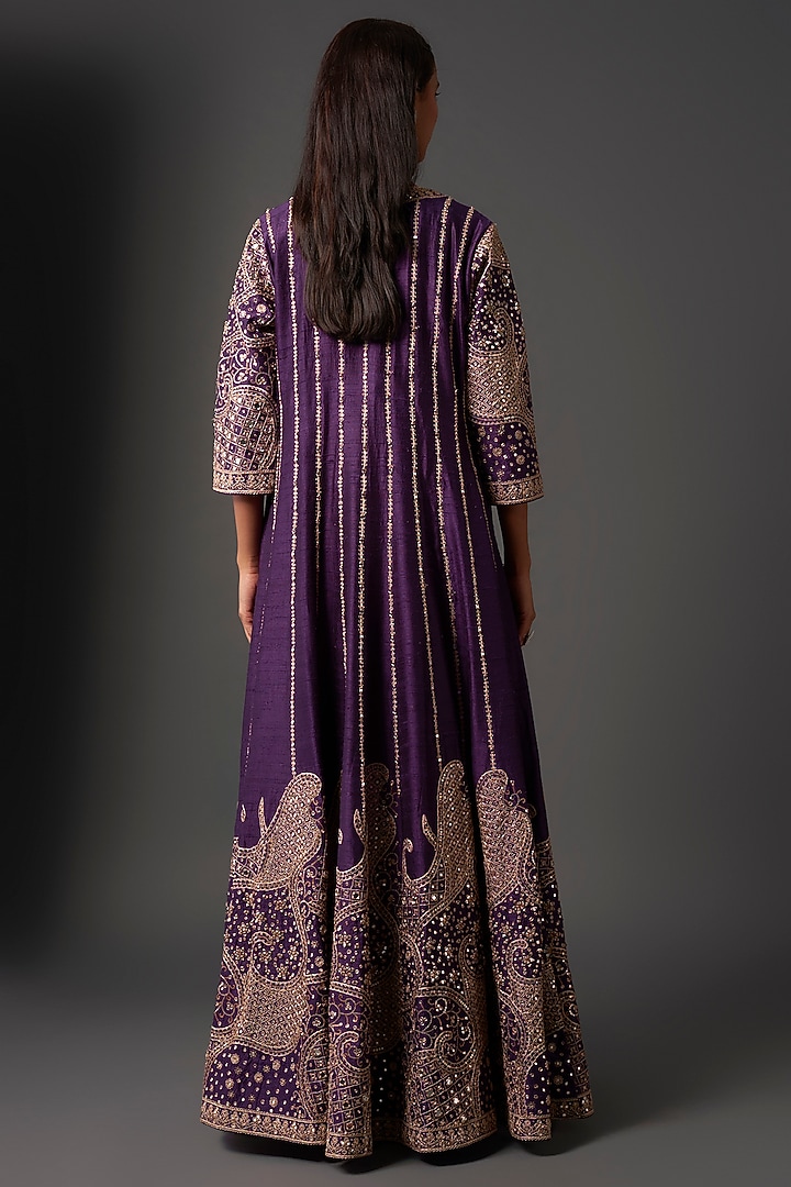 Purple Satin Silk Mirror Work Jacket Set by Punit Balana at Pernia's Pop Up Shop