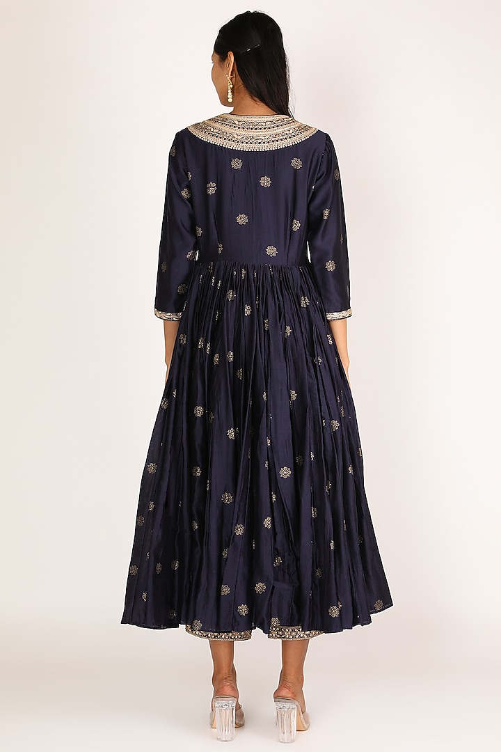 Cobalt Blue Marodi Work Wedding Anarkali Set by Punit Balana at Pernia's Pop Up Shop