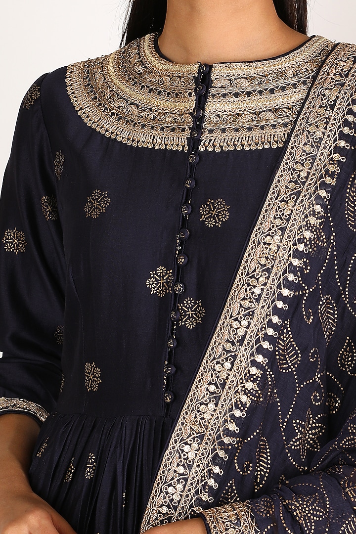 Cobalt Blue Marodi Work Wedding Anarkali Set by Punit Balana at Pernia's Pop Up Shop