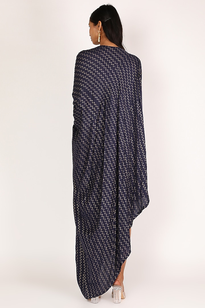 Cobalt Blue Satin Silk Khadi Printed Summer Dress by Punit Balana at Pernia's Pop Up Shop