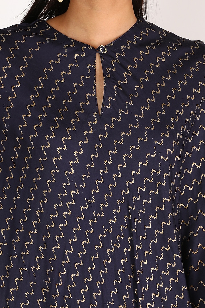 Cobalt Blue Satin Silk Khadi Printed Summer Dress by Punit Balana at Pernia's Pop Up Shop