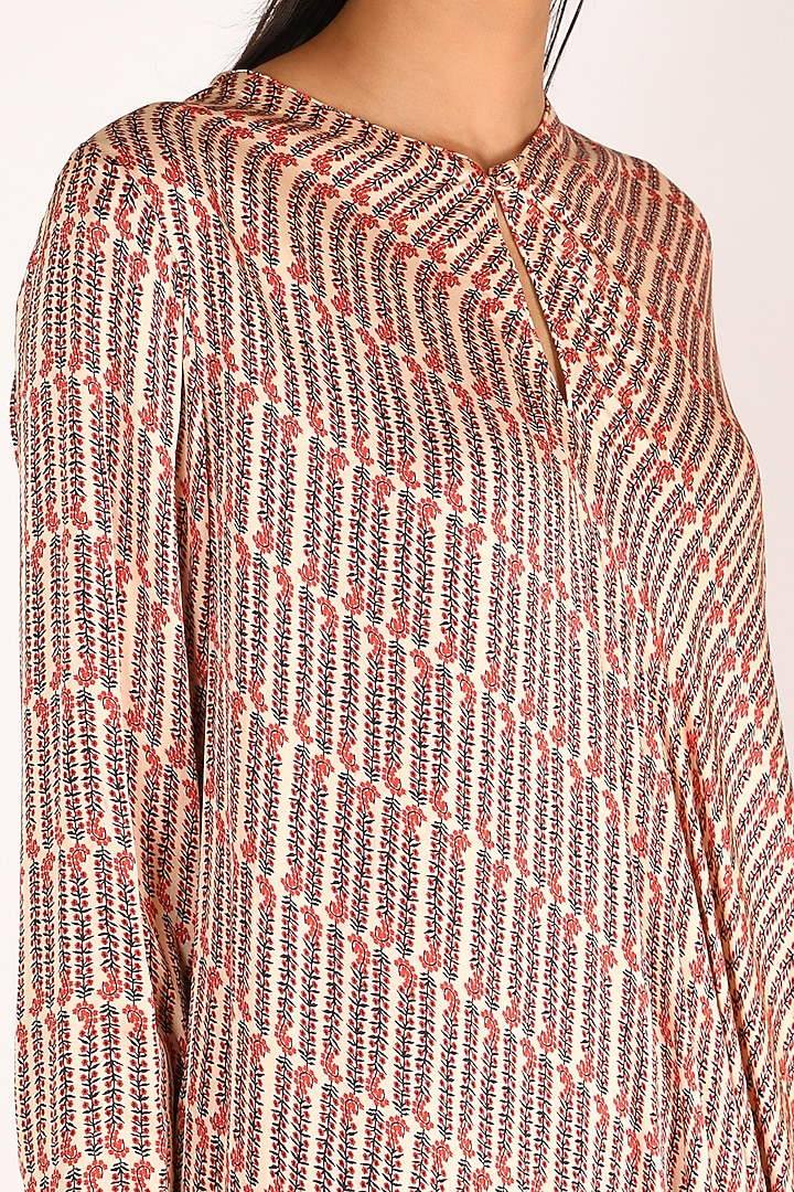 Peach Satin Silk Printed One-Sleeve Summer Dress by Punit Balana at Pernia's Pop Up Shop