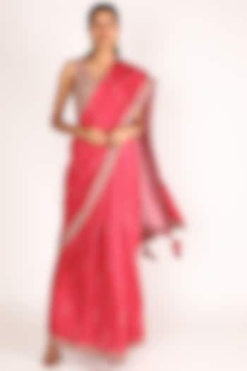 Fuchsia Saree With Embellished Blouse by Punit Balana