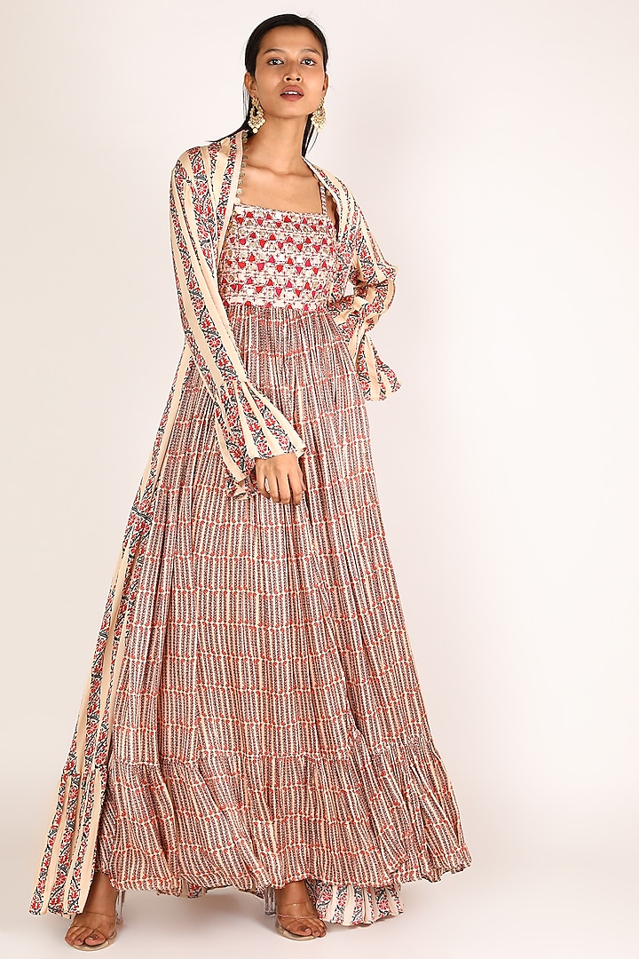 Peach Cape Set With Coin Work by Punit Balana at Pernia's Pop Up Shop