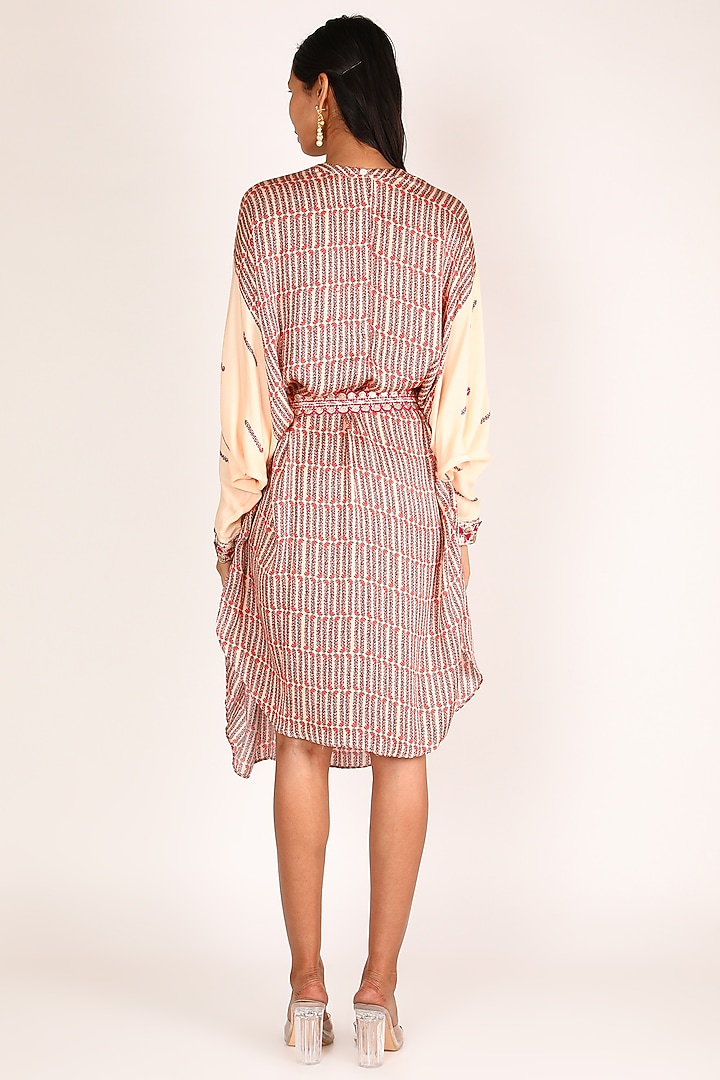 Peach Satin Silk Printed Summer Dress by Punit Balana at Pernia's Pop Up Shop