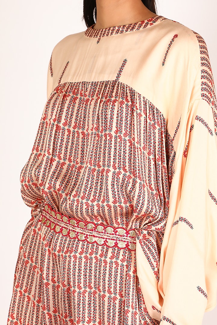 Peach Satin Silk Printed Summer Dress by Punit Balana at Pernia's Pop Up Shop
