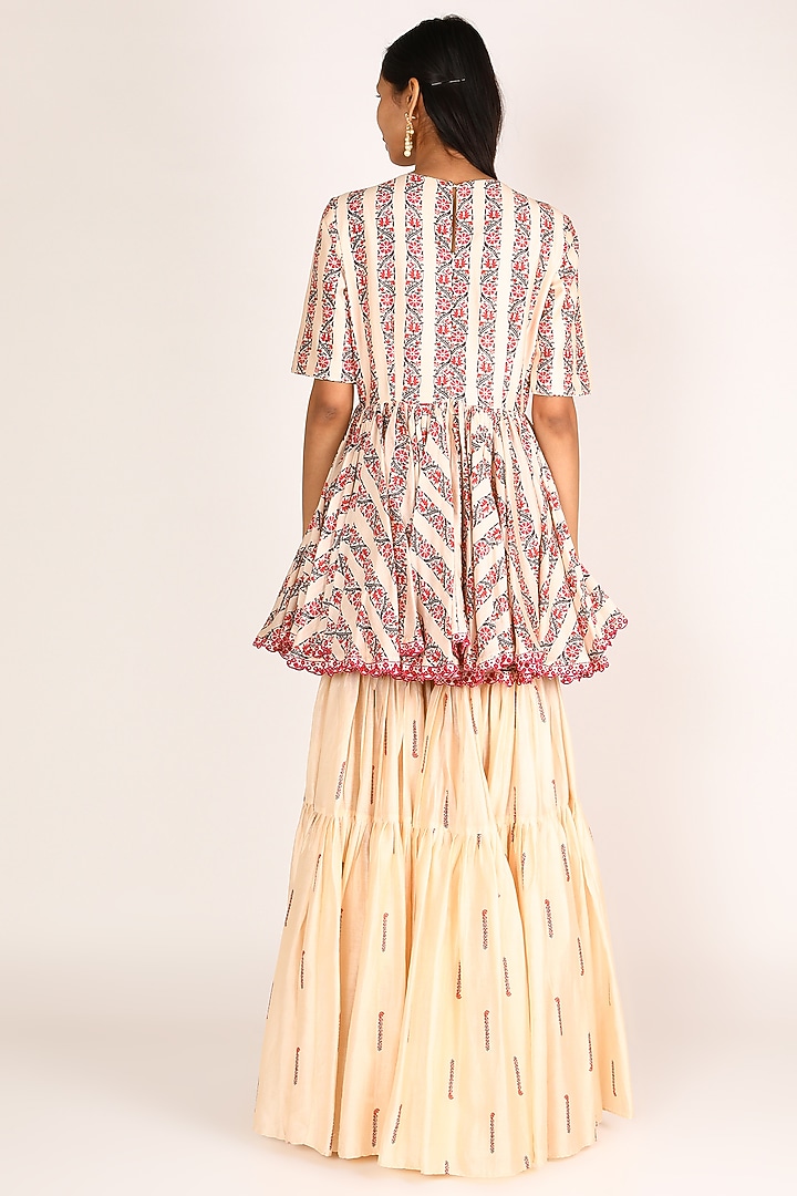 Peach Silk Chanderi Gharara Set by Punit Balana at Pernia's Pop Up Shop