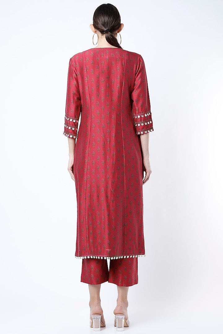 Cherry Red Printed Kurta Set by Punit Balana at Pernia's Pop Up Shop