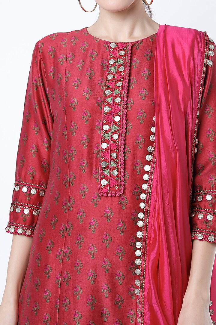 Cherry Red Printed Kurta Set by Punit Balana at Pernia's Pop Up Shop