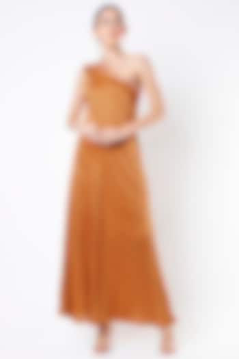 Orange Printed One-Shoulder Dress by Punit Balana