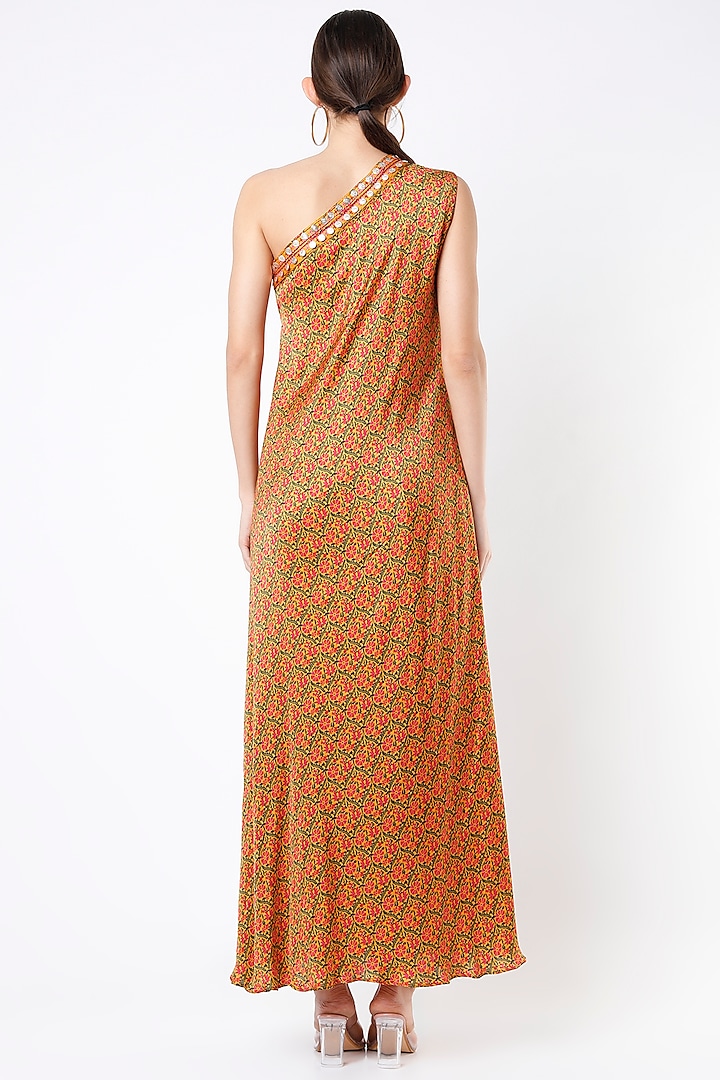 Orange Printed One-Shoulder Summer Dress by Punit Balana at Pernia's Pop Up Shop