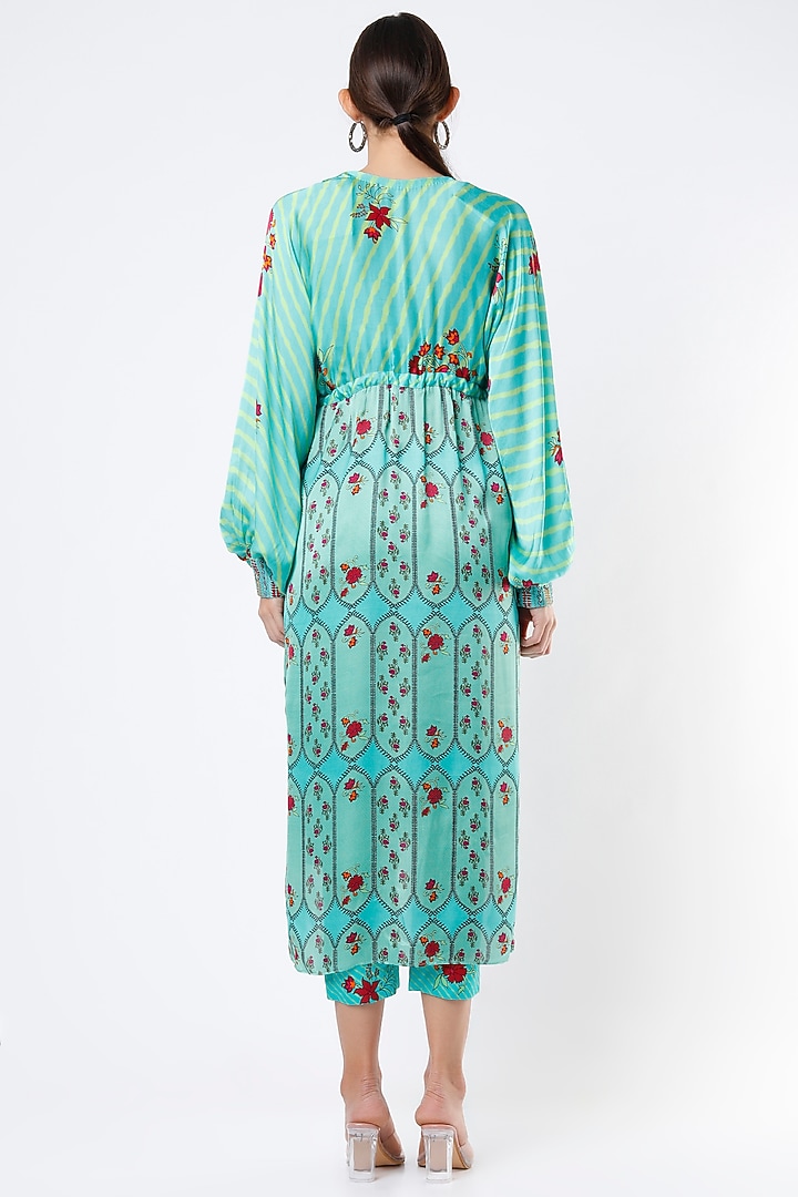 Turquoise Satin Silk Kurta Set by Punit Balana at Pernia's Pop Up Shop