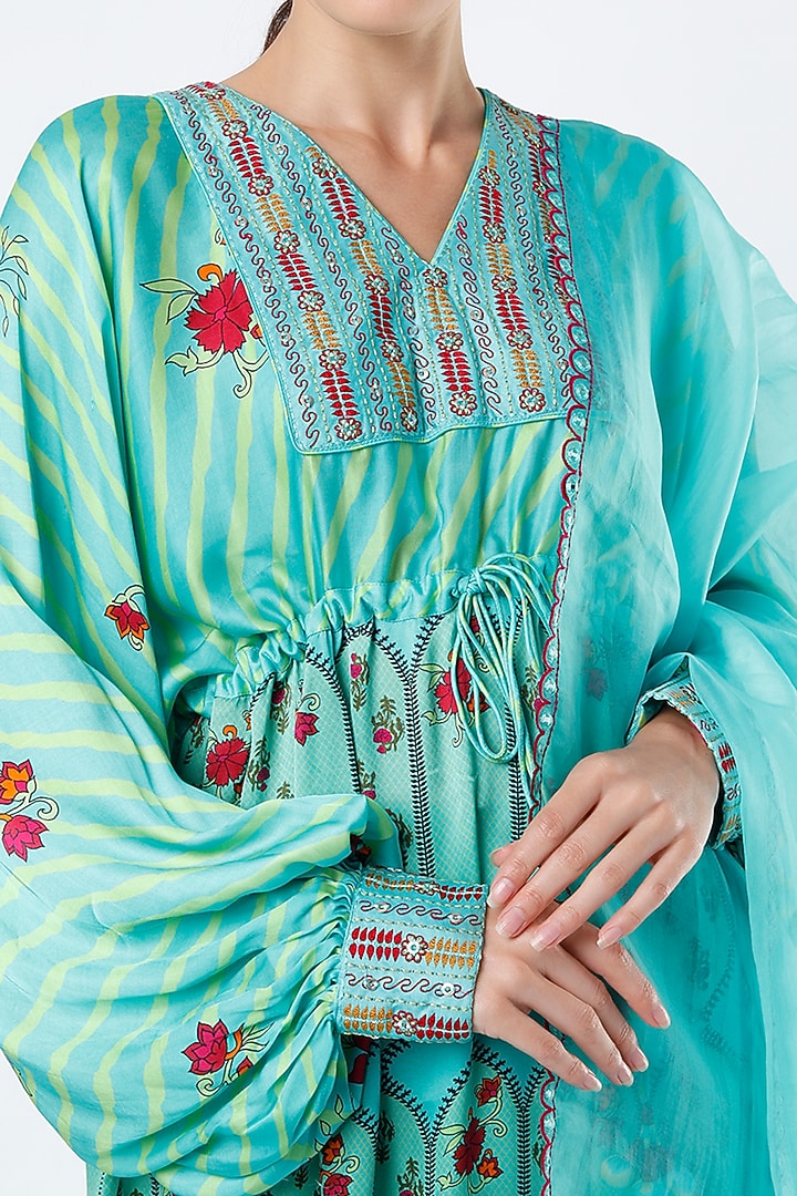 Turquoise Satin Silk Kurta Set by Punit Balana at Pernia's Pop Up Shop