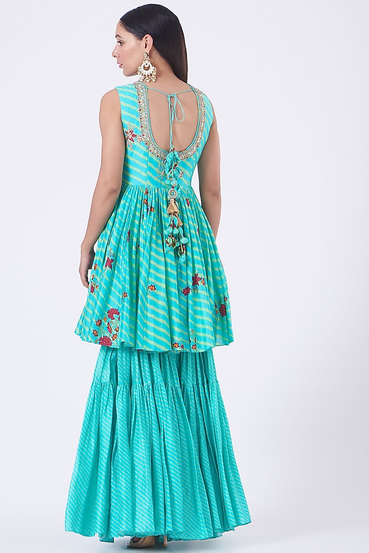 Caribbean Blue Printed Gharara Set by Punit Balana at Pernia's Pop Up Shop