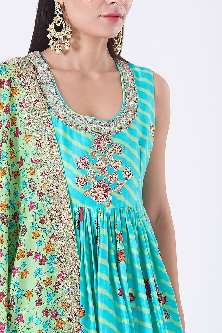 Caribbean Blue Printed Gharara Set by Punit Balana at Pernia's Pop Up Shop