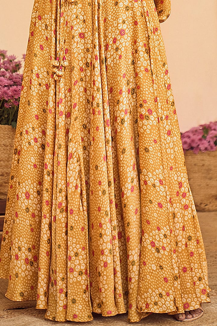 Mustard Bandhani Printed Wedding Lehenga Set by Punit Balana at Pernia's Pop Up Shop