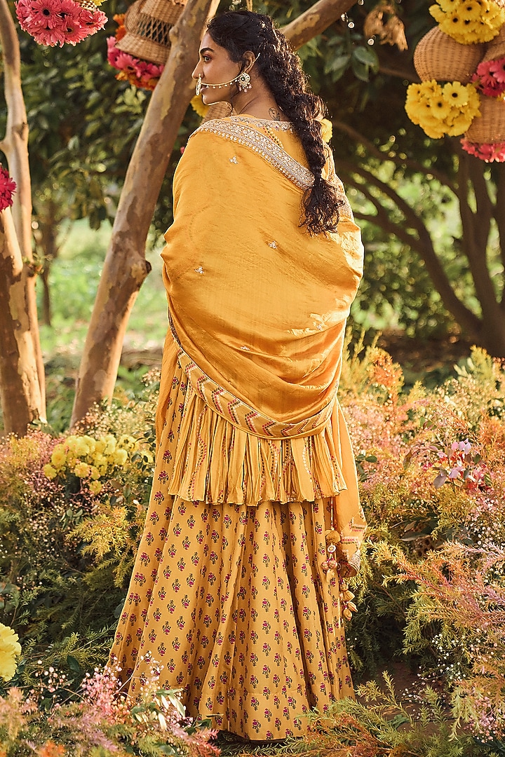 Mustard Printed Wedding Anarkali Set by Punit Balana at Pernia's Pop Up Shop