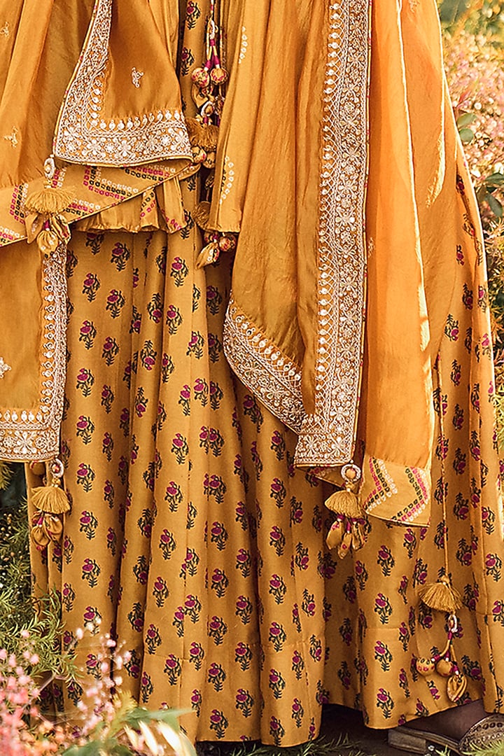 Mustard Printed Wedding Anarkali Set by Punit Balana at Pernia's Pop Up Shop