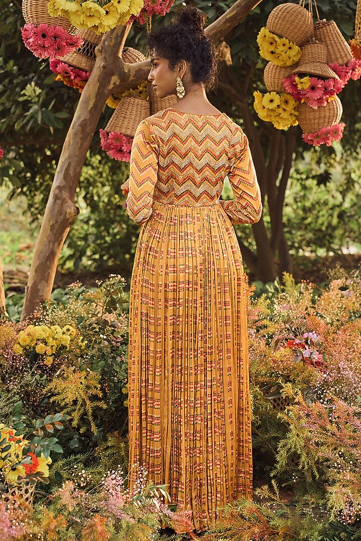 Mustard Printed Long Kurta Set by Punit Balana at Pernia's Pop Up Shop