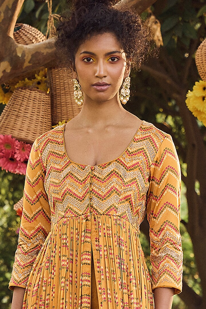 Mustard Printed Long Kurta Set by Punit Balana at Pernia's Pop Up Shop