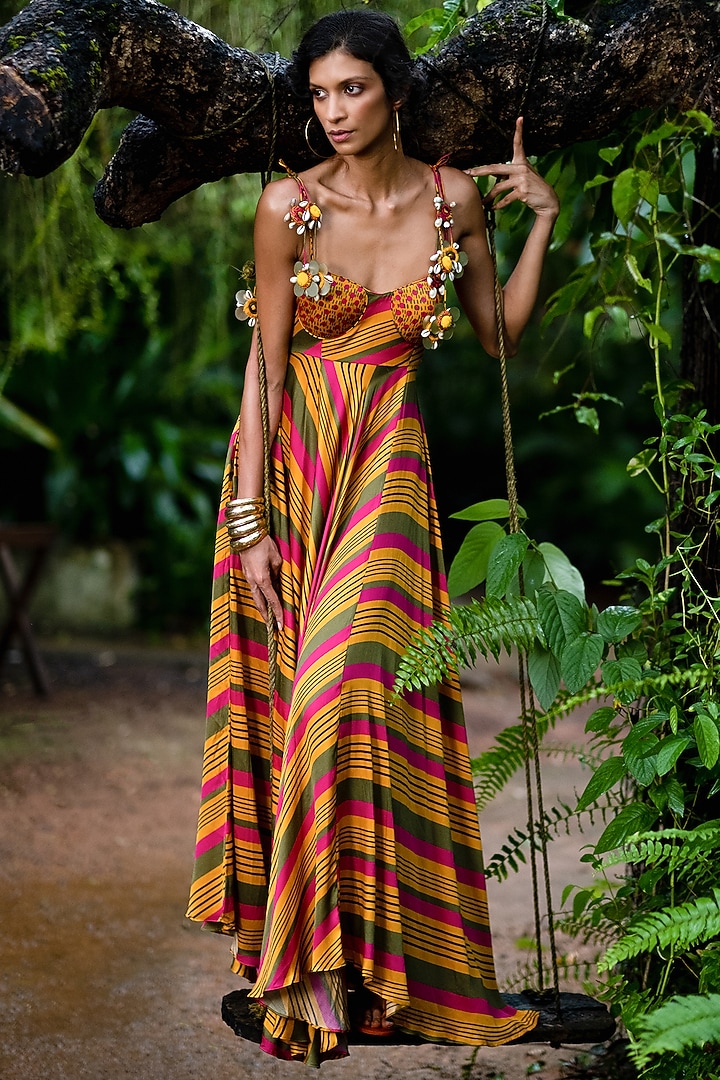 Mustard Embellished Maxi Vacation Dress by Punit Balana at Pernia's Pop Up Shop