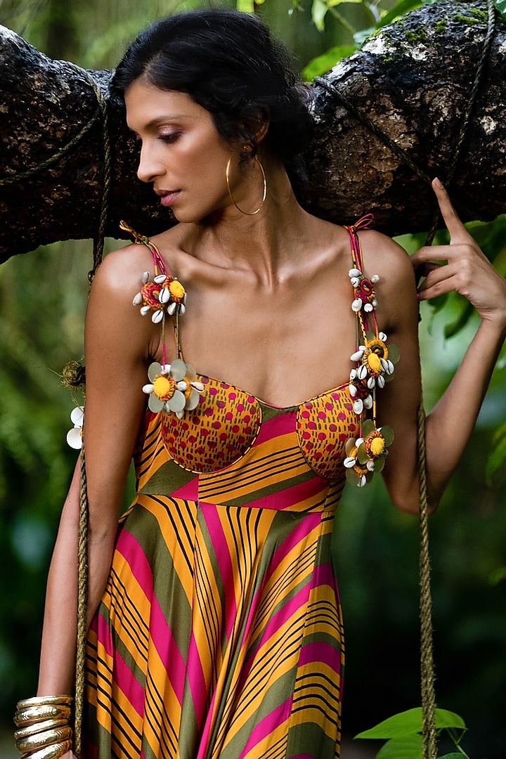 Mustard Embellished Maxi Vacation Dress by Punit Balana at Pernia's Pop Up Shop