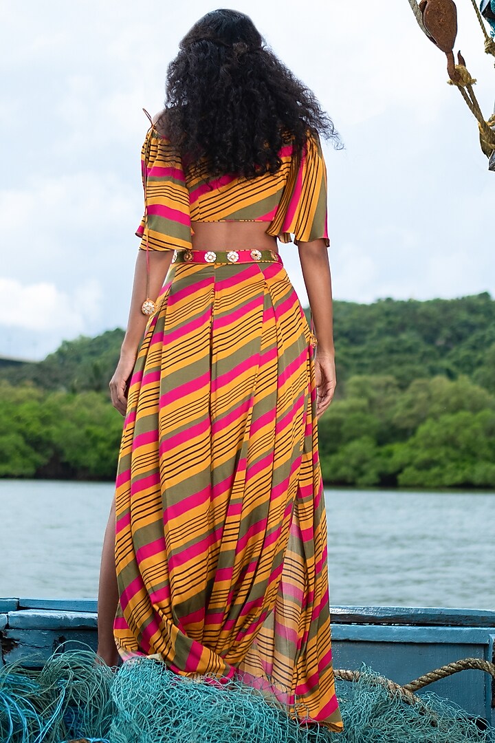 Mustard Embellished Flared Pant Set by Punit Balana at Pernia's Pop Up Shop