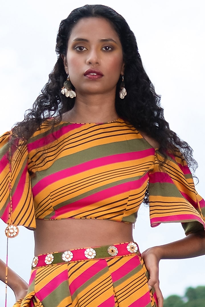 Mustard Embellished Flared Pant Set by Punit Balana at Pernia's Pop Up Shop