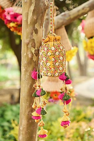 Mustard Potli With Mirror Work by Punit Balana
