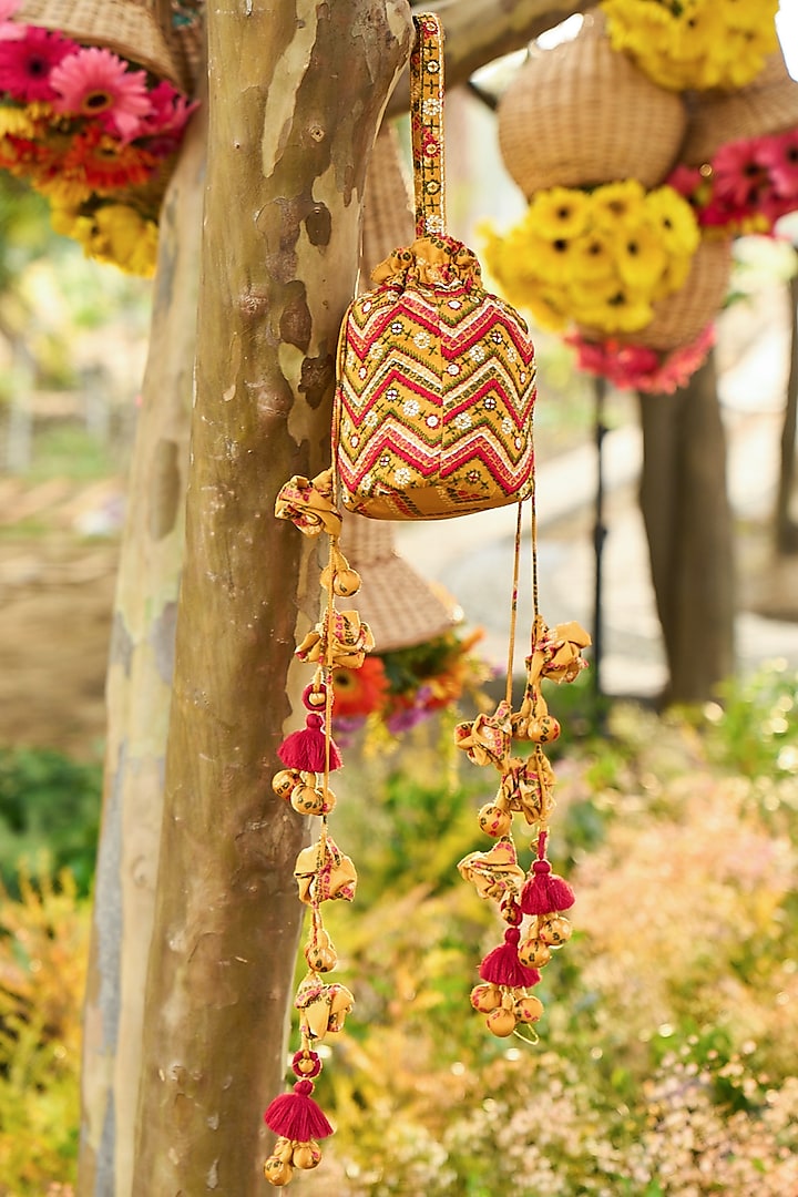 Mustard Potli With Resham Work by Punit Balana at Pernia's Pop Up Shop