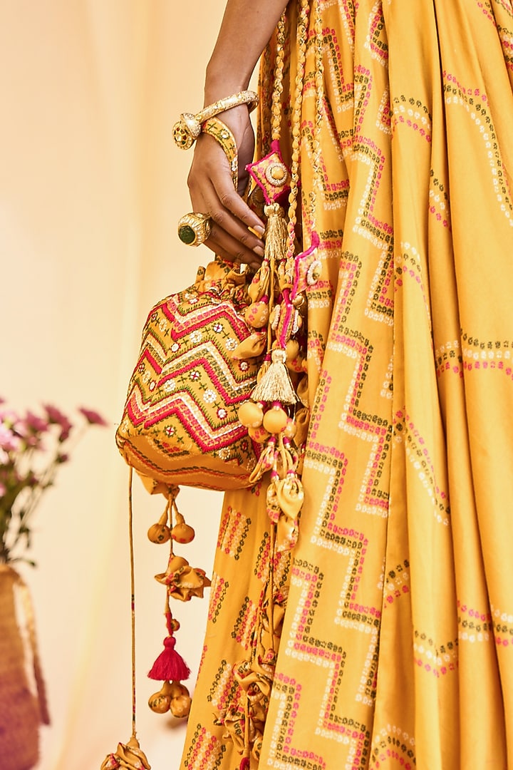 Mustard Potli With Resham Work by Punit Balana at Pernia's Pop Up Shop