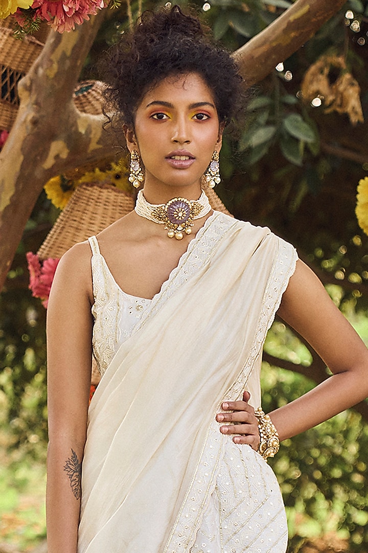 Ivory Silk Organza Wedding Saree Set by Punit Balana at Pernia's Pop Up Shop