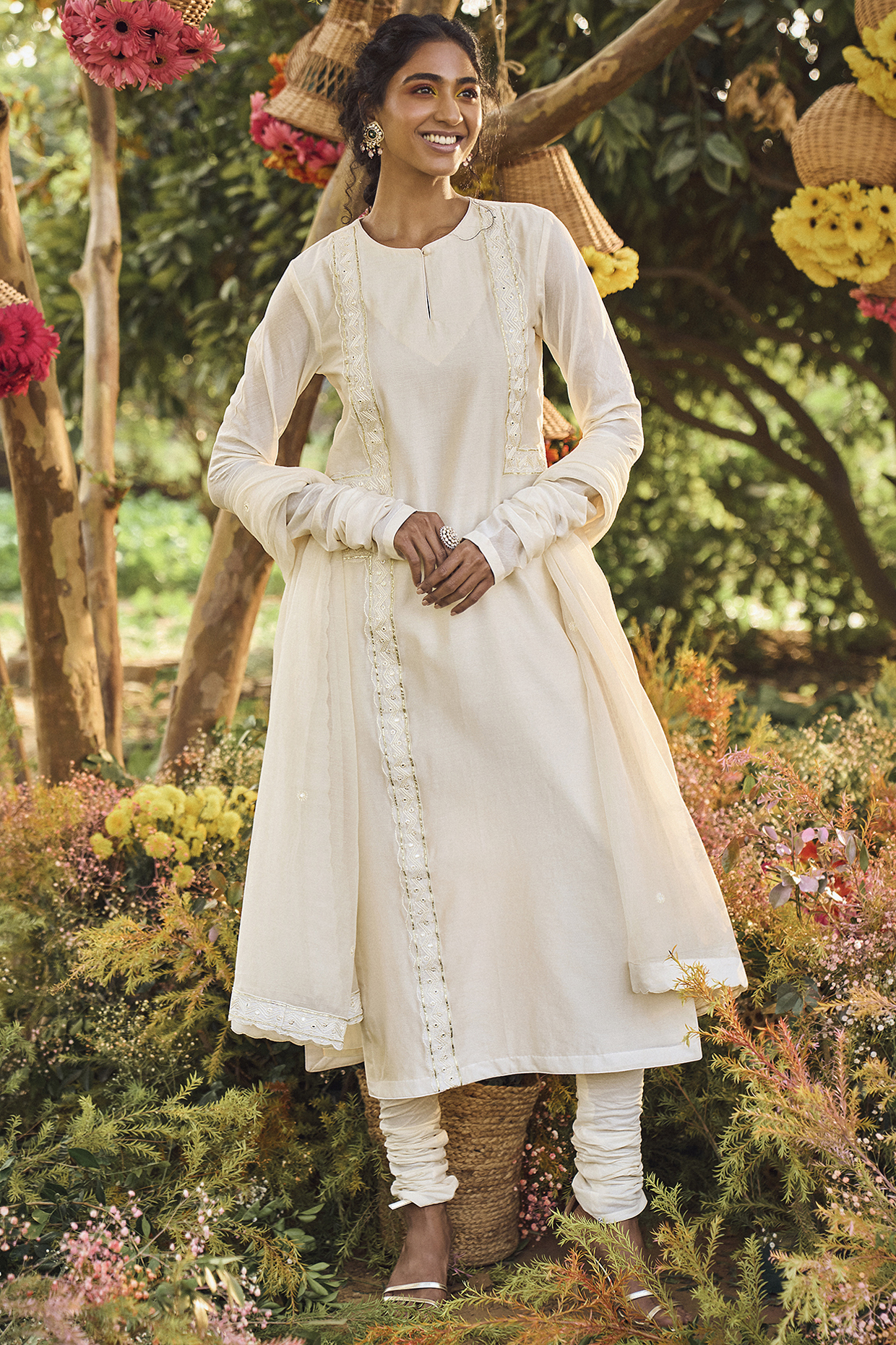 Ivory Kurta Set With Resham Work by Punit Balana