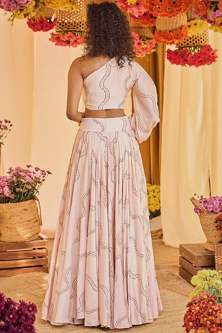 Blush Pink Bandhani Printed Wedding Lehenga Set by Punit Balana at Pernia's Pop Up Shop