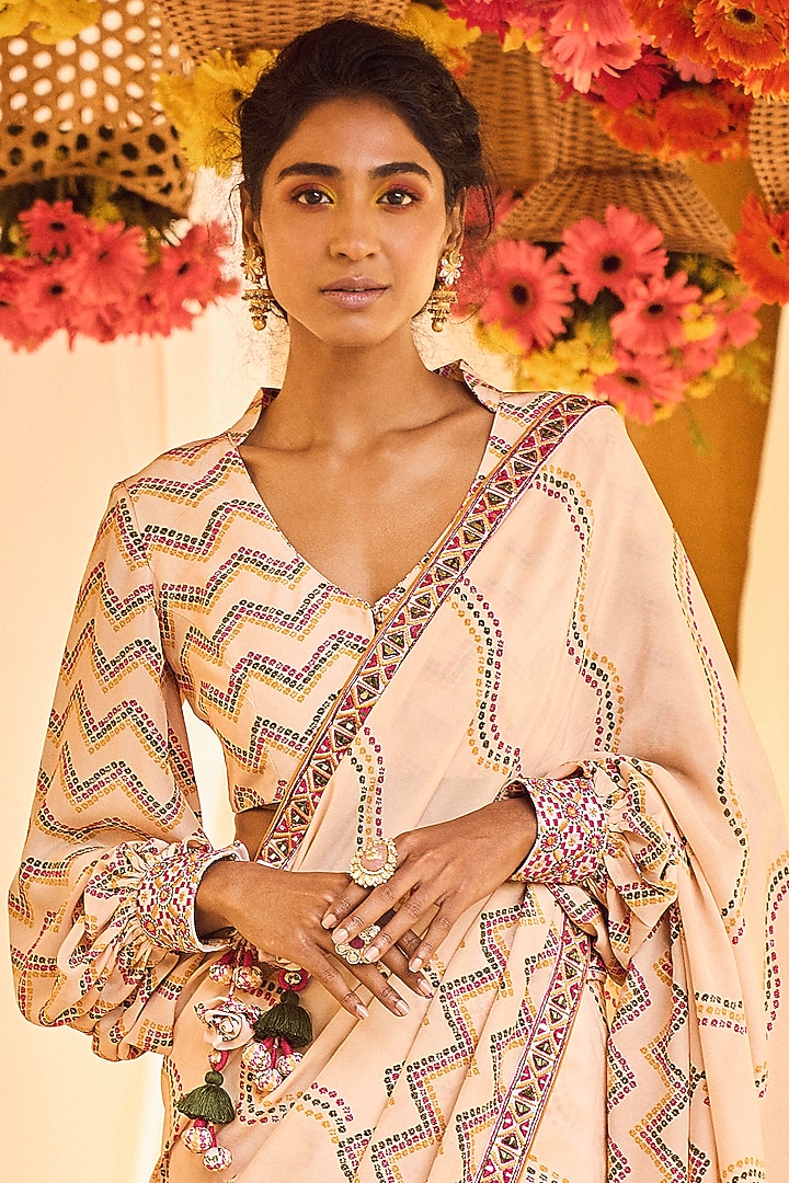 Blush Pink Printed Wedding Saree Set by Punit Balana at Pernia's Pop Up Shop