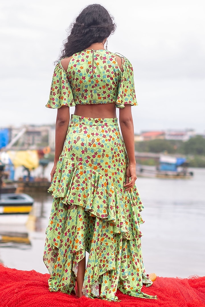 Lime Green Printed Skirt Set by Punit Balana at Pernia's Pop Up Shop