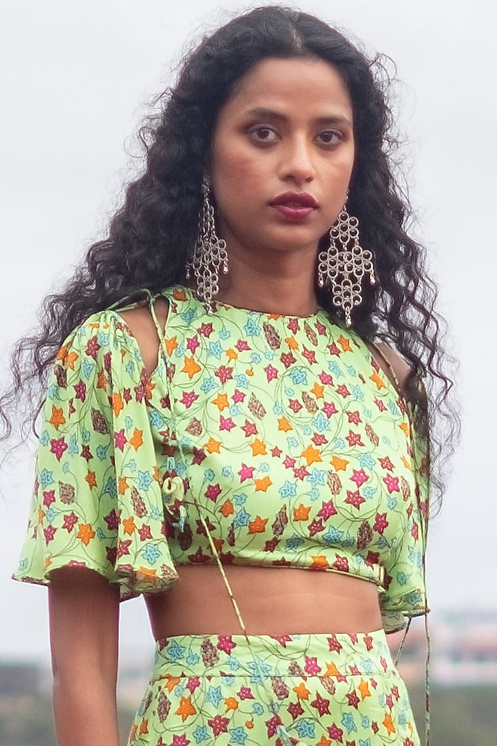 Lime Green Printed Skirt Set by Punit Balana at Pernia's Pop Up Shop
