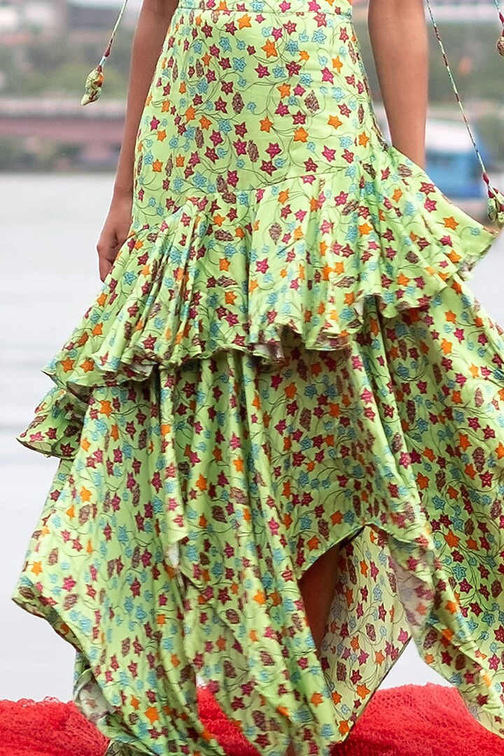 Lime Green Printed Skirt Set by Punit Balana at Pernia's Pop Up Shop