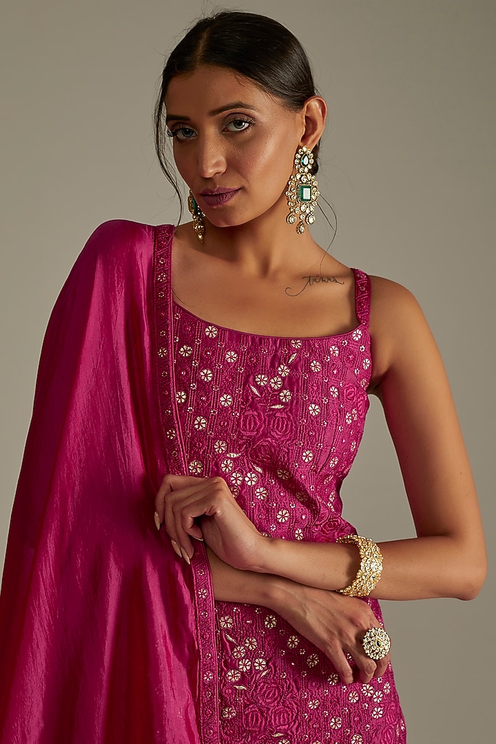 Fuchsia Chanderi Silk Gharara Set by Punit Balana at Pernia's Pop Up Shop