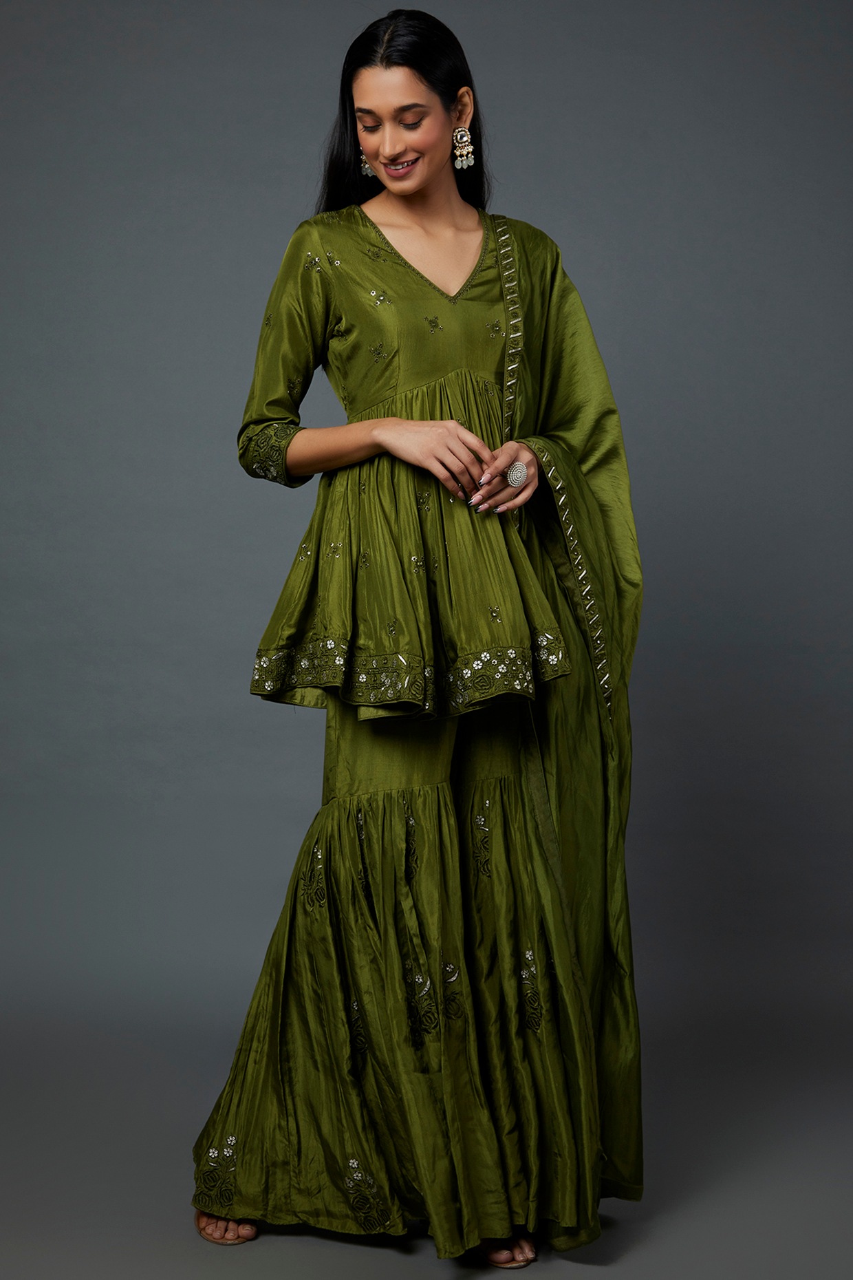 Latest Green Straight Pant Suits Designs | Green Straight Pant Suits Online